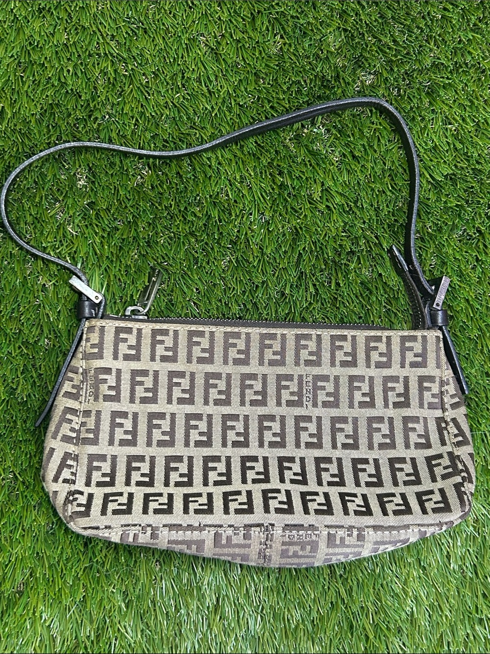 Fendi Mini Baguette in Beige and Brown FF Jacquard